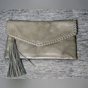Women's Hobo International Leather Magnetic Close Clutch With Zipper Fringe